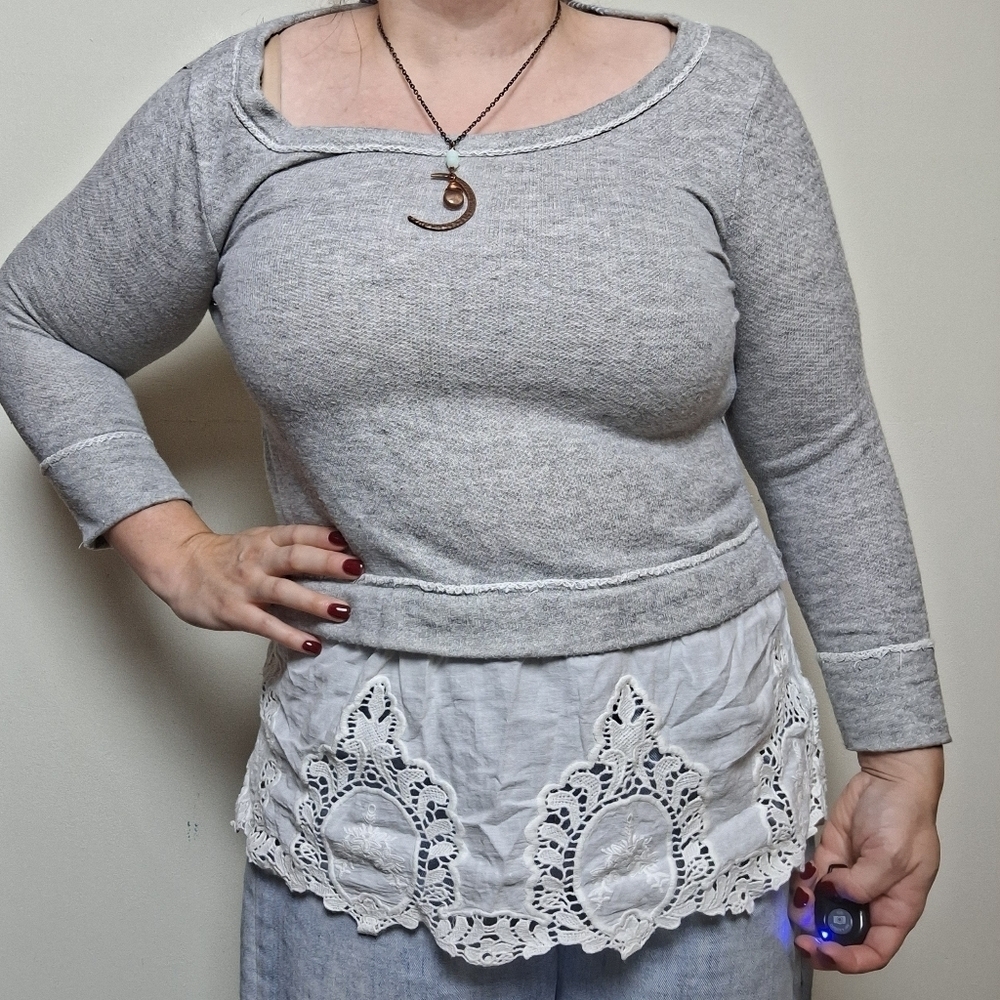 Anthro Postmark Heather Gray 3/4 Sleeve Blouse XS